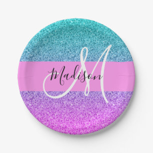 Assiettes En Carton Monogramme Gradient Gradient de la Parties scintil