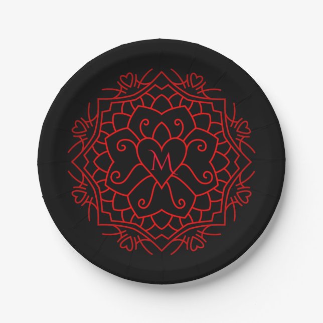 Assiettes En Carton Monogramme Heart Mandala (Devant)