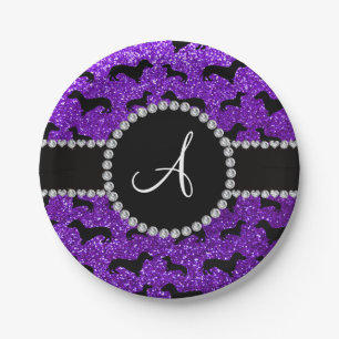 Assiettes En Carton Monogramme indigo violet parties scintillant dachs