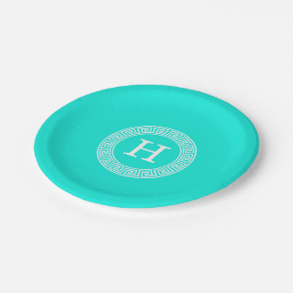 Assiettes En Carton Monogramme initial du cadre de ligne clé grecque d