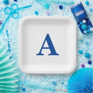 Assiettes En Carton Monogramme Initial Élégant Nom personnalisé Ble
