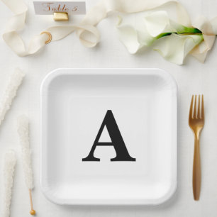 Assiettes En Carton Monogramme Initial Élégant Nom personnalisé Noir B
