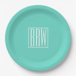 Assiettes En Carton Monogramme Initiales 3 Modernes Gras Blanc Sur A