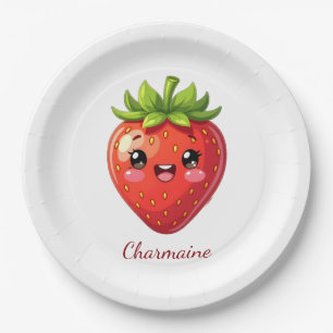 Assiettes En Carton Monogramme jolie fraise kawaii