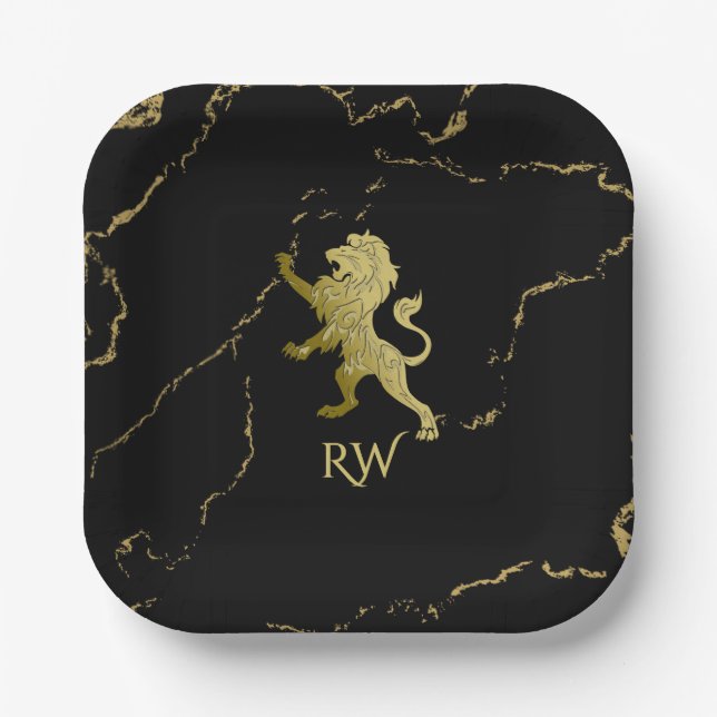 Assiettes En Carton Monogramme Lion Royal Doré (Recto)