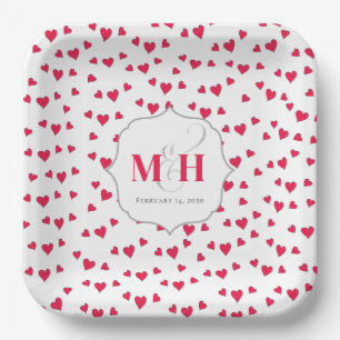 Assiettes En Carton Monogramme Mignon Fantaisiste Cœurs Tendance Éléga