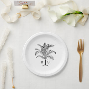 Assiettes En Carton Monogramme minimaliste de palmier tropical Mariage
