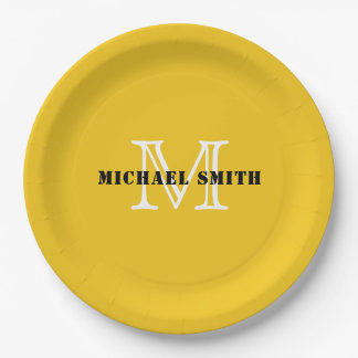 Assiettes En Carton Monogramme Minimaliste Fond Citron Profond