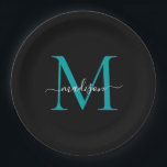 Assiettes En Carton Monogramme Moderne Écriture Nom Noir Vert Sarcelle<br><div class="desc">Assiette En Papier Nom De Monogramme Simple Moderne Féminin Noir Vert Sarcelle Écriture</div>