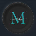 Assiettes En Carton Monogramme Moderne Écriture Nom Noir Vert Sarcelle<br><div class="desc">Assiette En Papier Nom De Monogramme Simple Moderne Féminin Noir Vert Sarcelle Écriture</div>