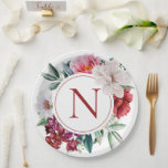 Assiettes En Carton Monogramme moderne Floral personnalisé<br><div class="desc">Plaque en papier classique moderne avec monogramme en rouge entouré de pivoines roses et autres belles fleurs. Parfait pour les mariages,  les fêtes d'anniversaire ou autres occasions spéciales. Ajoutez votre propre monogramme pour personnaliser.</div>