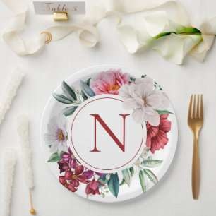Assiettes En Carton Monogramme moderne Floral personnalisé