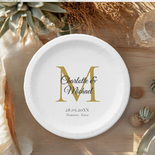 Assiettes En Carton Monogramme moderne minimal