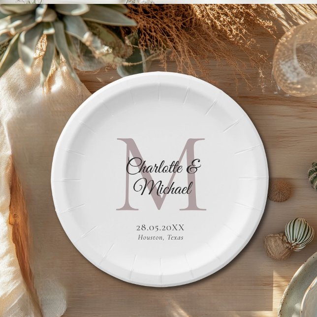 Assiettes En Carton Monogramme moderne minimal (Monogram Modern Minimal Wedding Paper Plates with your names and date.)