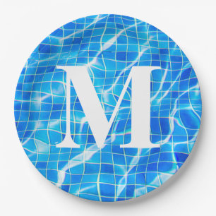 Assiettes En Carton Monogramme Monogramme Piscine Bleue Aquatique