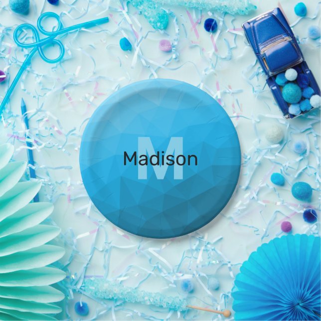 Assiettes En Carton Monogramme motif de maillage géométrique dégradé c (Fête)