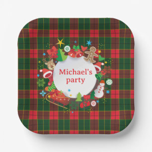 Assiettes En Carton Monogramme motif écossais de Noël des Fêtes de fin