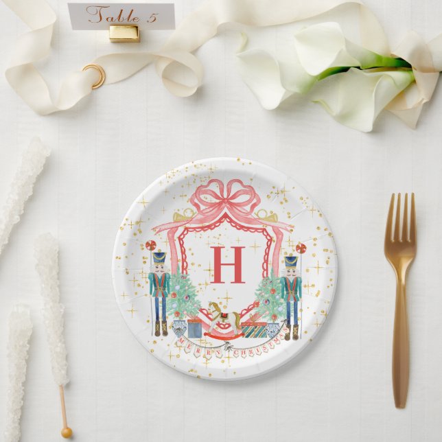 Assiettes En Carton Monogramme Noël Crest (Mariage)