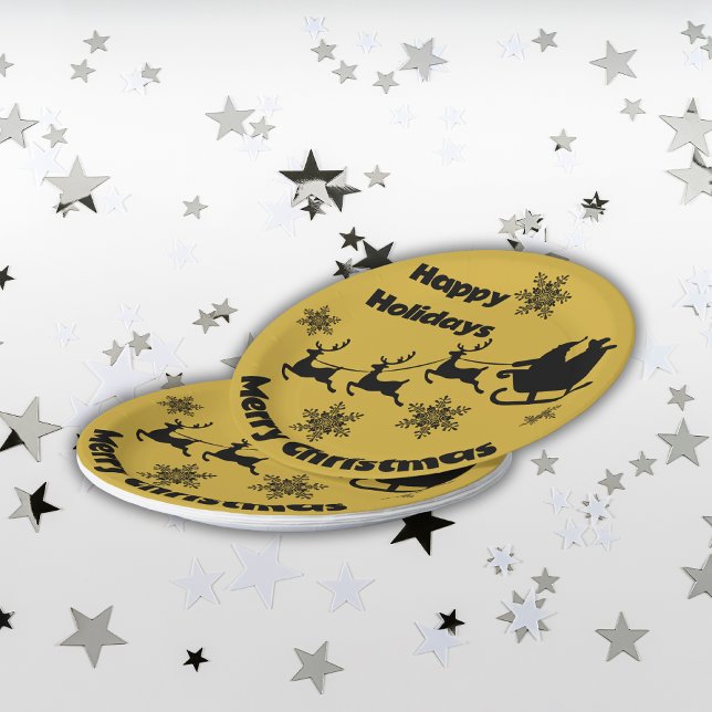 Assiettes En Carton Monogramme noir sur or Joyeux Noël | (Créateur téléchargé)