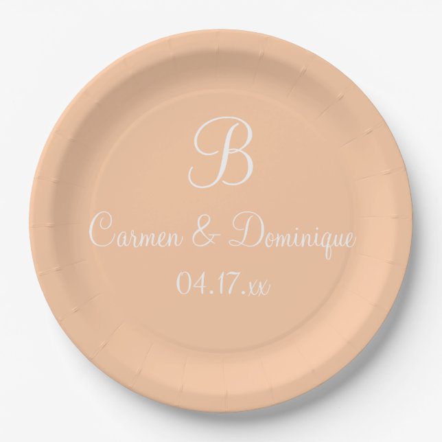 Assiettes En Carton Monogramme Nom Date Pêche Profonde (Devant)