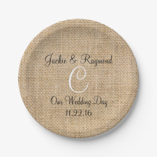 Assiettes En Carton Monogramme Noms Date Russe Burlap Monogramme