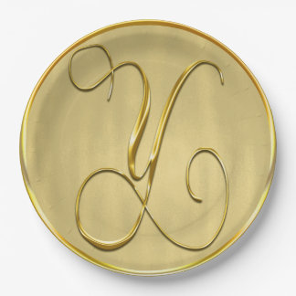 Assiettes En Carton Monogramme Or Y Mariage Personnalisé Monogrammes M