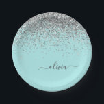 Assiettes En Carton Monogramme Pailleté Girly Bleu Aqua Argenté<br><div class="desc">Plaques de fête avec nom et initiale en monogramme pailleté bleu sarcelle aqua et argent. C'est le cadeau idéal pour un 16e anniversaire, un mariage, une douche de mariée, un anniversaire de mariage, une baby shower ou une soirée d'enterrement de vie de jeune fille pour quelqu'un qui aime le luxe...</div>