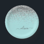 Assiettes En Carton Monogramme Pailleté Girly Bleu Sarcelle Aqua Argen<br><div class="desc">Plaques de fête avec monogramme pailleté argenté et bleu sarcelle aqua. C'est le cadeau parfait pour un anniversaire sweet 16,  un mariage,  une douche de mariée,  un anniversaire de mariage,  une baby shower ou une soirée bachelorette pour quelqu'un qui aime le luxe clinquant et les styles chics.</div>