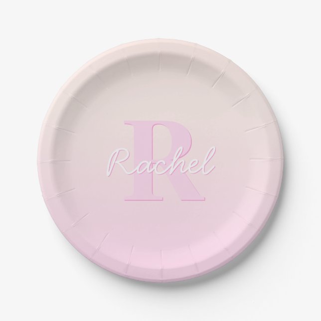 Assiettes En Carton Monogramme personnalisable | Ombre de la pêche et  (Devant)