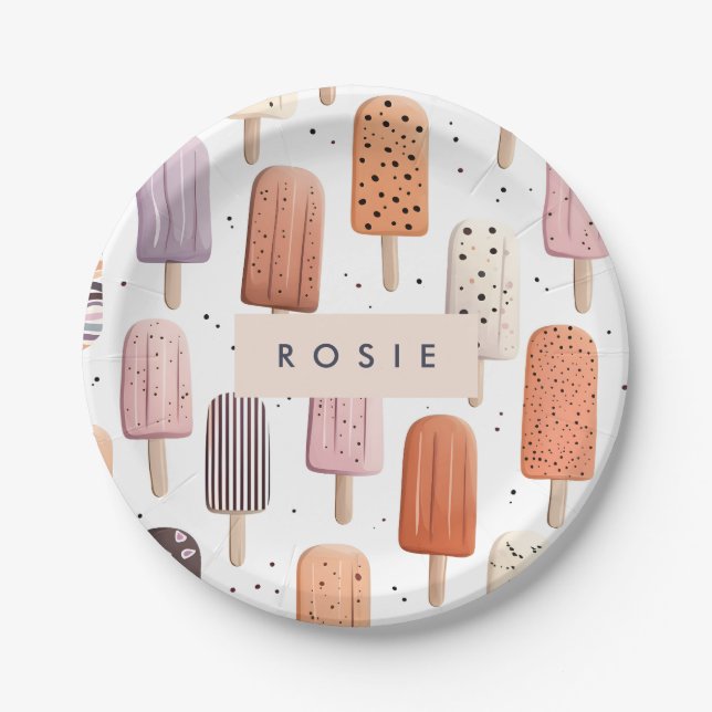 Assiettes En Carton Monogramme Personnalisé Cute Popsicle Motif (Devant)