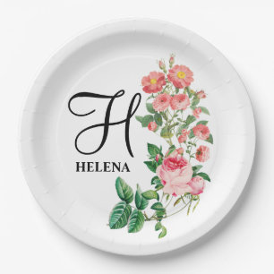 Assiettes En Carton Monogramme personnalisé floral botanique vintage