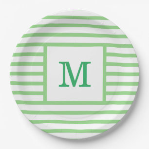 Assiettes En Carton Monogramme personnalisé Grandes vertes et blanche