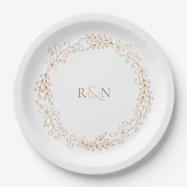 Assiettes En Carton Monogramme personnalisé Laurel Garland (Devant)