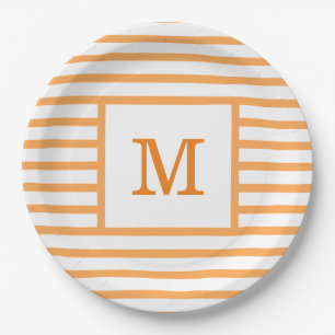 Assiettes En Carton Monogramme personnalisé Orange and White Stripes