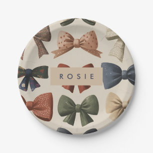 Assiettes En Carton Monogramme Personnalisé Retro Vintage Bow Motif
