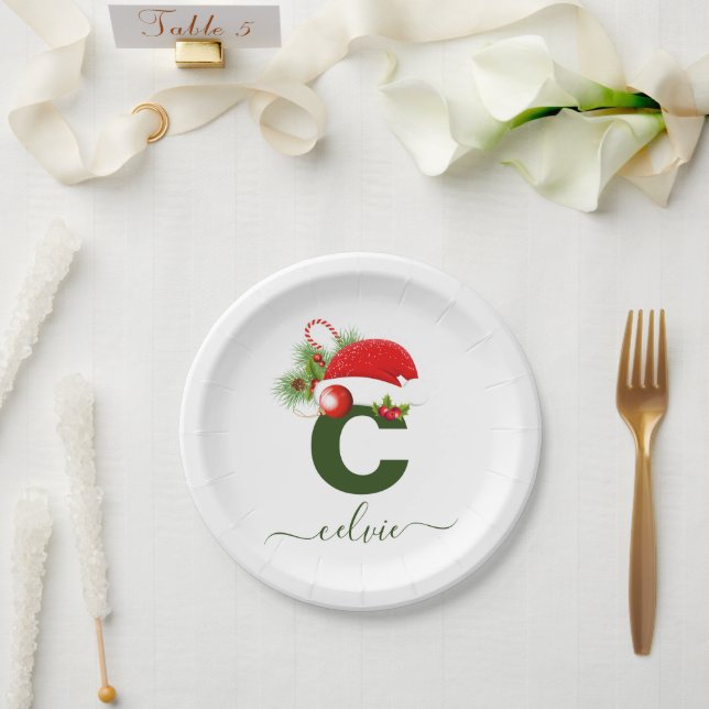 Assiettes En Carton Monogramme personnalisé simple Noël (Mariage)