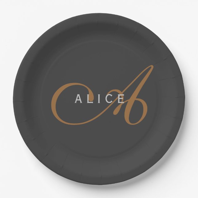 Assiettes En Carton Monogramme plat tendance Nom initial (Devant)