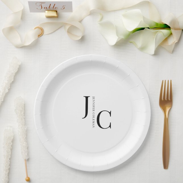 Assiettes En Carton Monogramme professionnel minimaliste moderne (Mariage)