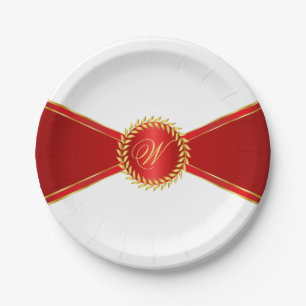 Assiettes En Carton Monogramme Red Elegance