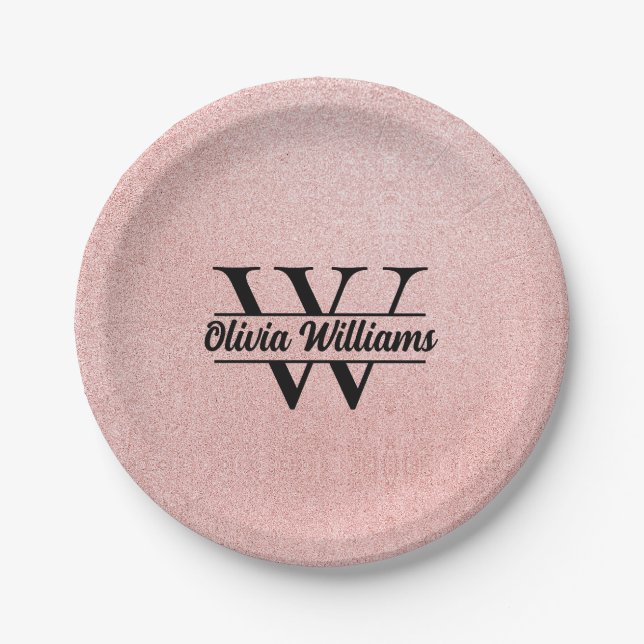Assiettes En Carton Monogramme rose Parties scintillant or | Girly Mod (Devant)