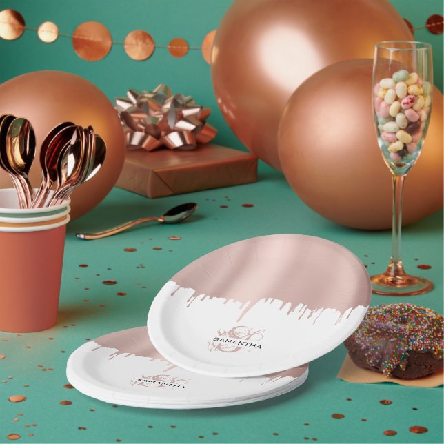 Assiettes En Carton Monogramme Rose tendance Pink Gold (Multi)
