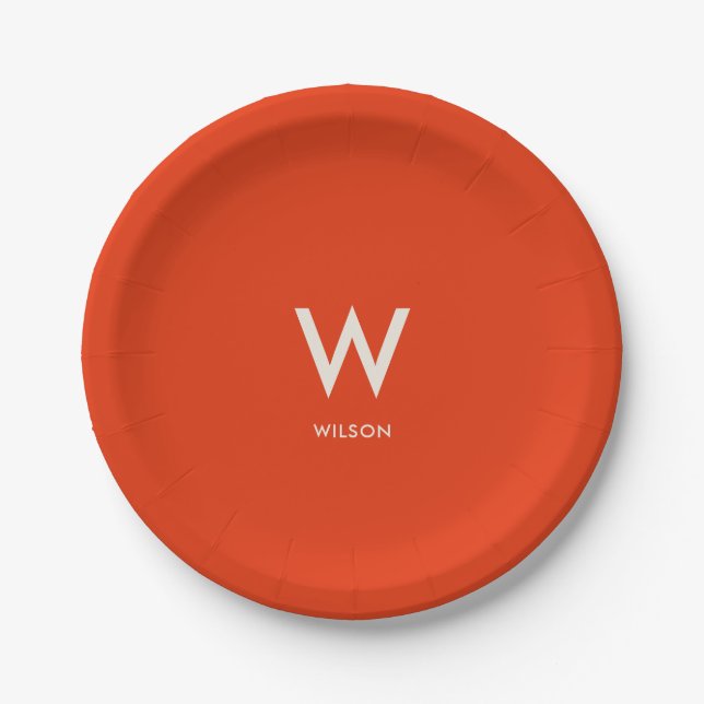 Assiettes En Carton Monogramme rouge atténué pour fête personnelle (Devant)