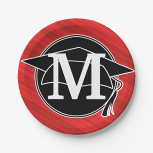 Assiettes En Carton Monogramme Rouge Noir Blanc Blancs Cap Graduation