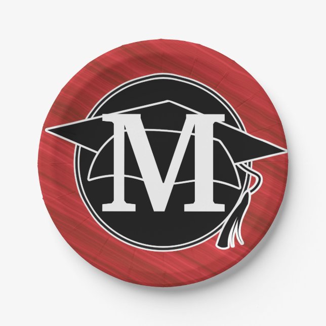 Assiettes En Carton Monogramme Rouge Noir Blanc Blancs Cap Graduation (Devant)