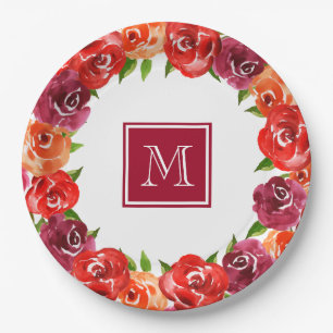 Assiettes En Carton Monogramme Rouge Orange Claret Floral