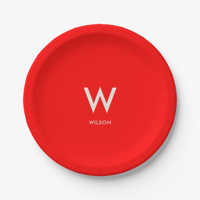 Assiettes En Carton Monogramme rouge pour fête personnelle (Devant)
