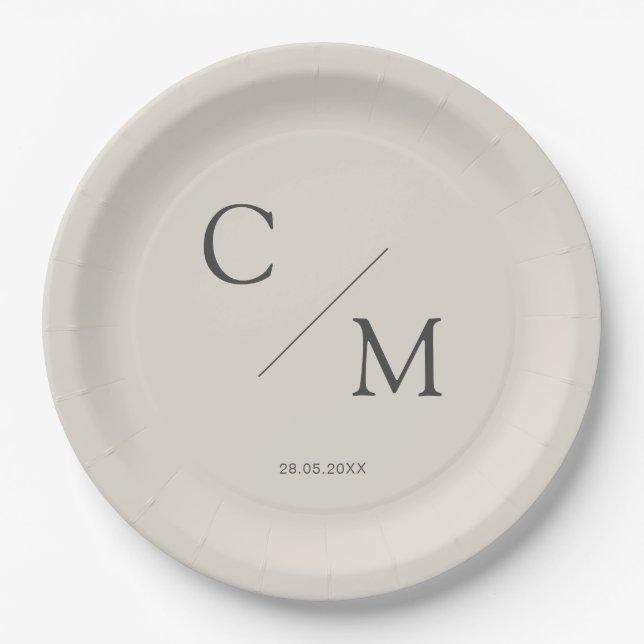 Assiettes En Carton monogramme simple et élégant (Devant)