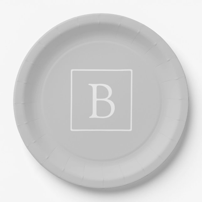 Assiettes En Carton Monogramme simple gris clair (Devant)