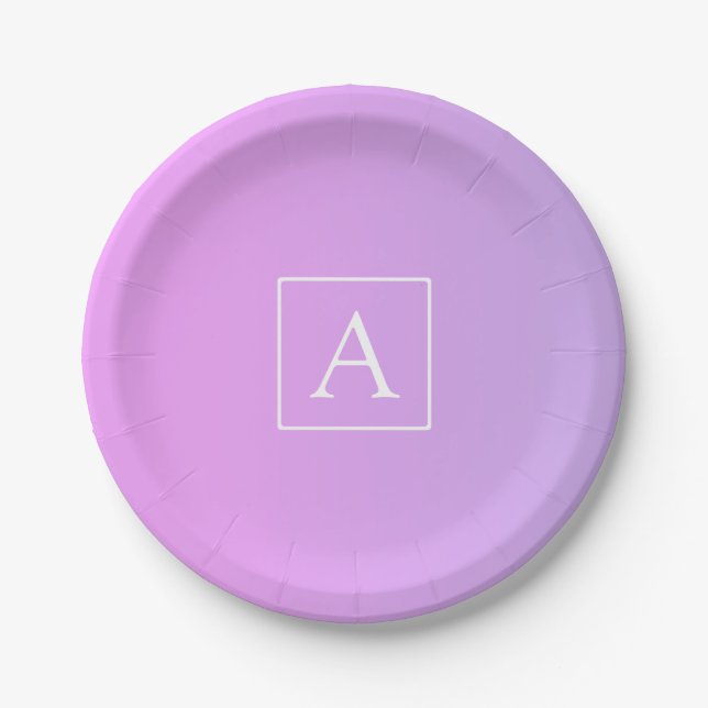 Assiettes En Carton Monogramme simple | Ombre subtil rose/violet (Devant)