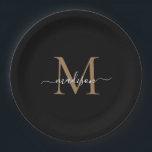Assiettes En Carton Monogramme simple or et noir Nom de script féminin<br><div class="desc">Assiette en papier Monogramme simple or et noir Nom de script féminin</div>